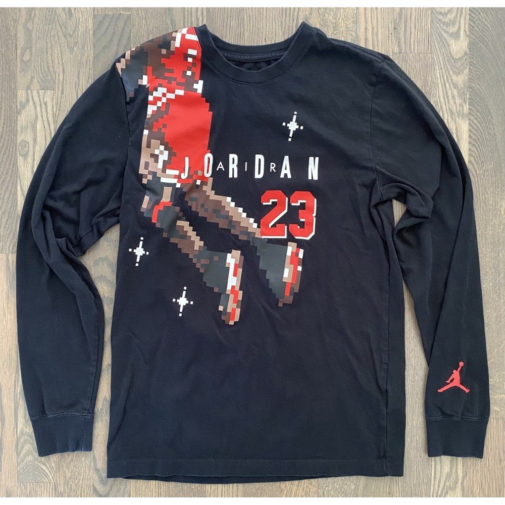 Jordan DC9793-010 Pixel Michael Jordan 23 Long Sleeve Shirt Black Red Men's S